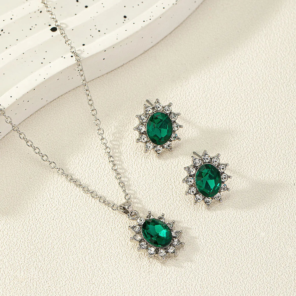 European fashion sunflower zircon ear stud necklace suit set in multiple colours for women