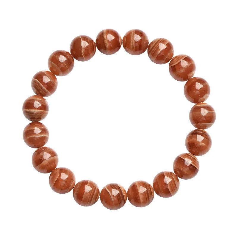 Natural Peruvian old mine rhodochrosite round bead bracelet with geometric design