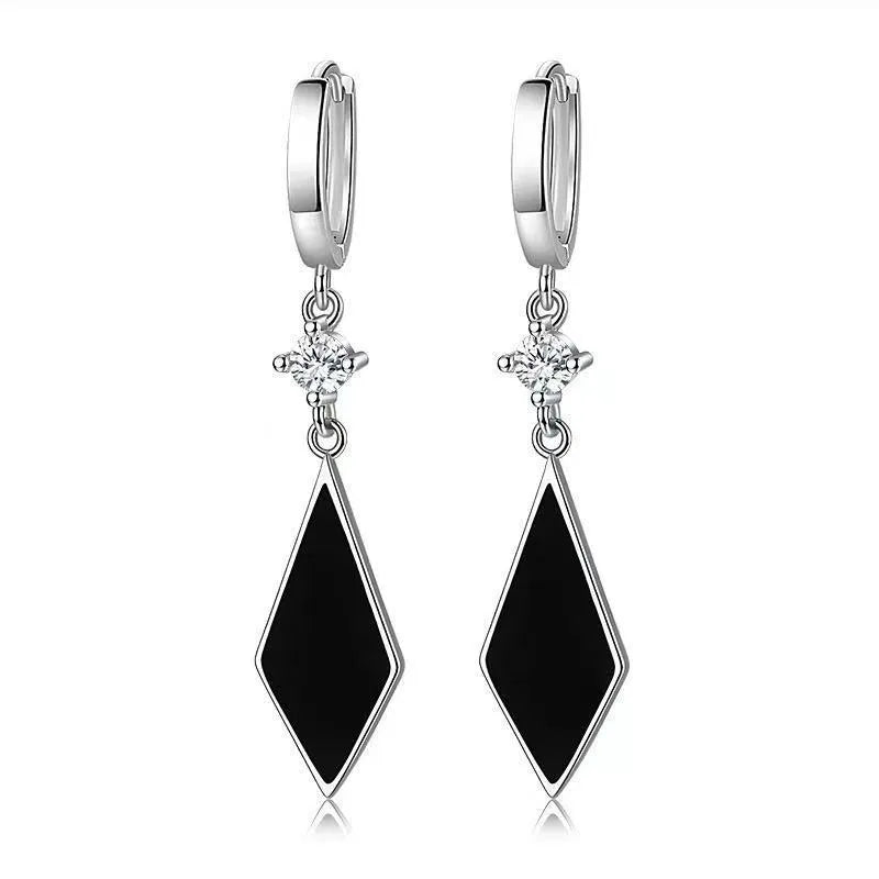 Silver vintage diamond geometric earrings with Japanese Korean style electroplated finish