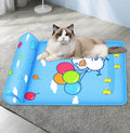 Summer cooling dog mat with raised pillow in breathable ice silk, blue running duck print, non-slip waterproof backing