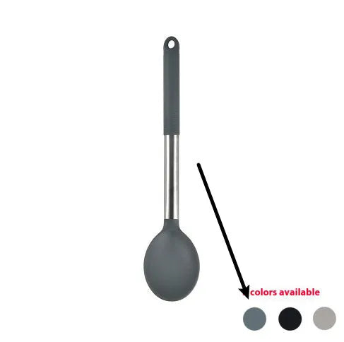 12 piece silicone kitchenware set with rotating storage bucket containing ladle spatula and clips