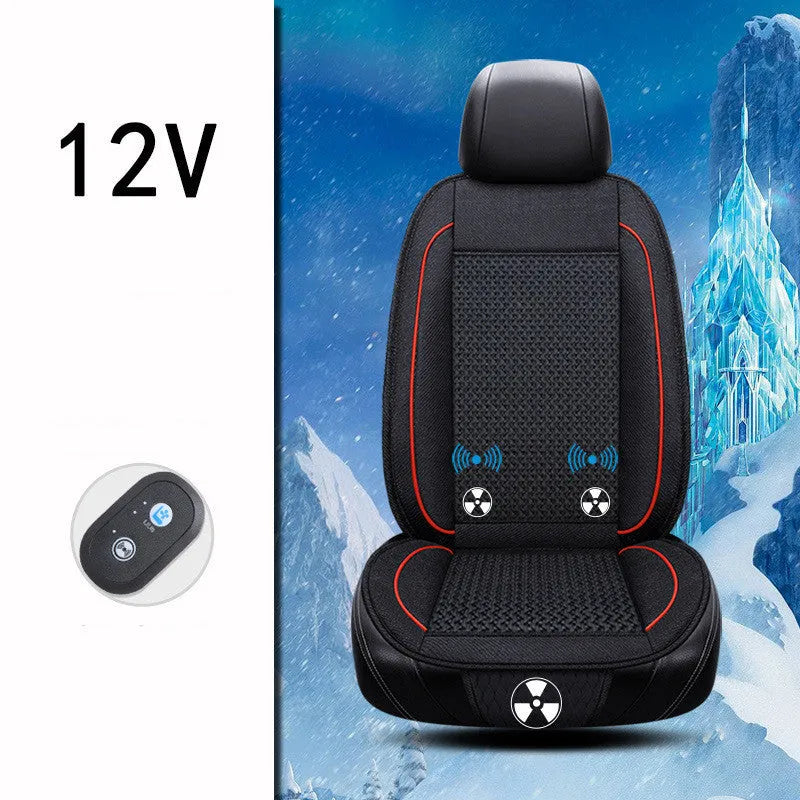 Square black car ventilation seat cushion with massage function showing 60cm dimensions