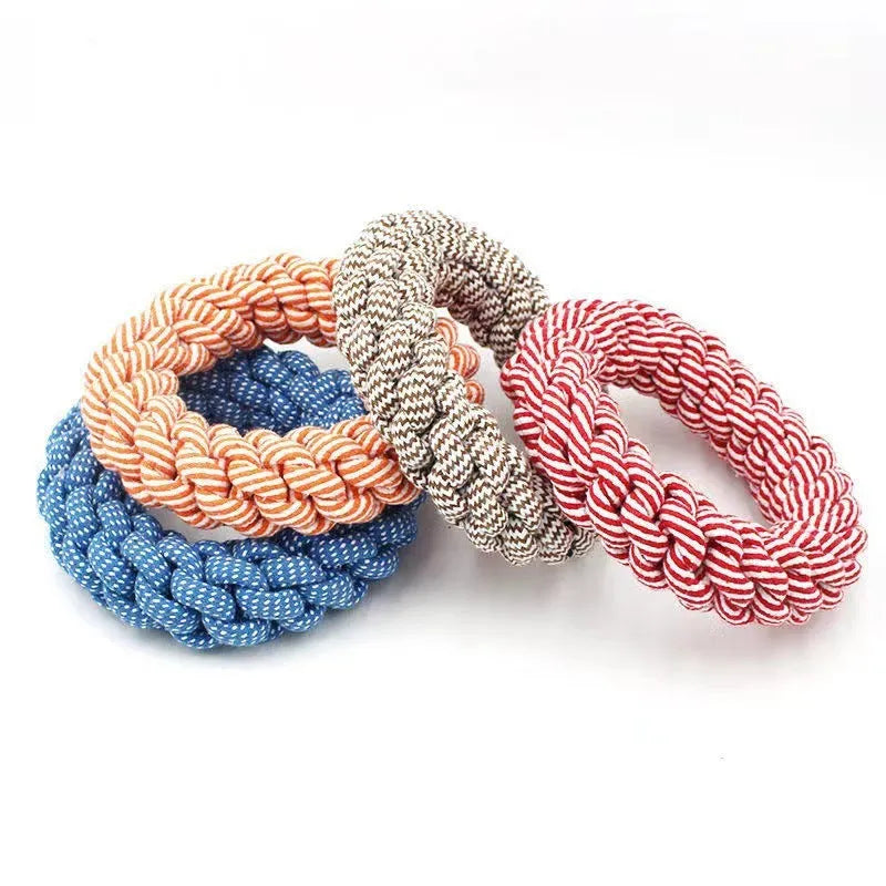 Cotton string molar braided ring knot toy for pets, 18cm woven ring, random colour