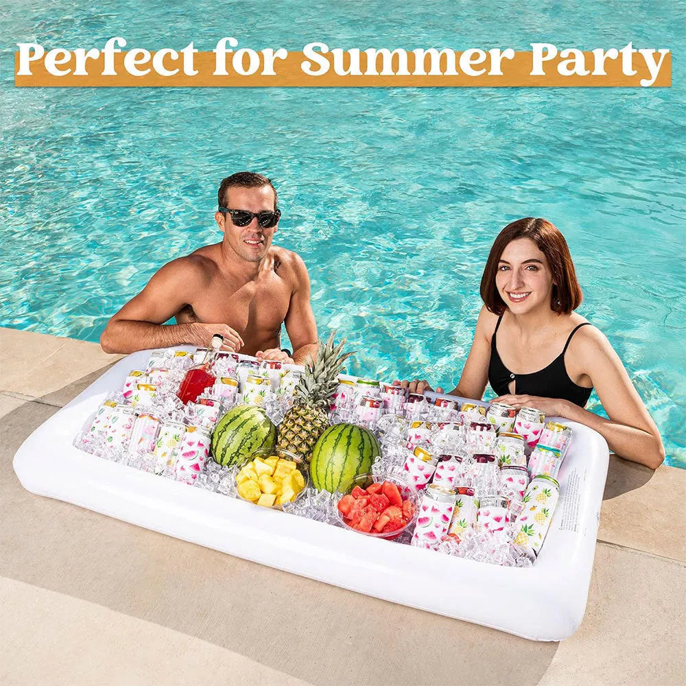 Inflatable PVC ice bar for parties with cup holders and a yellow beer steins ice bucket