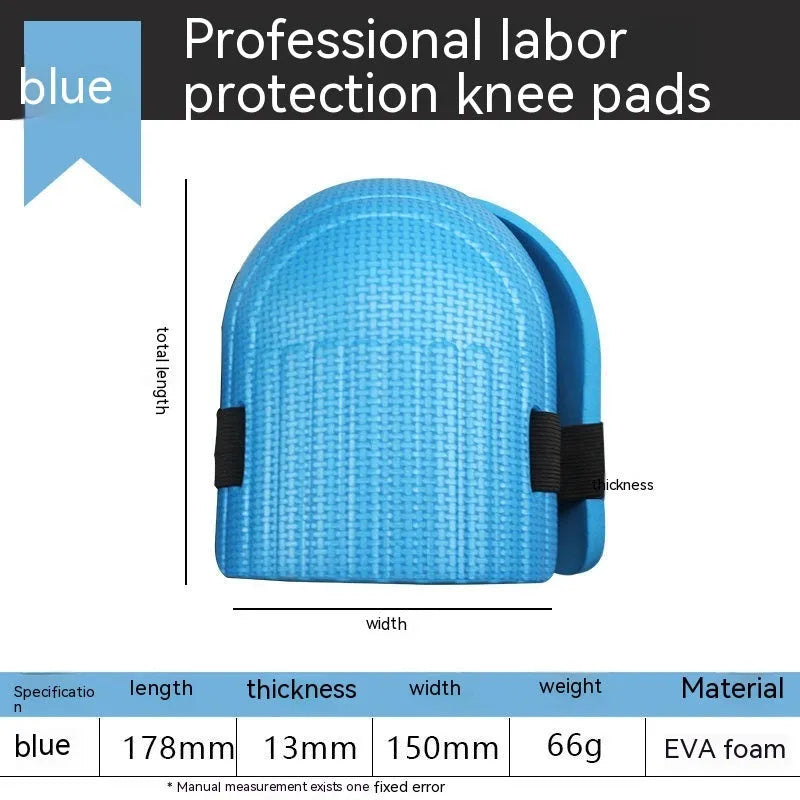 EVA foam kneepad pair showing approximately 11mm thickness, available in black, blue, green, or pink colours