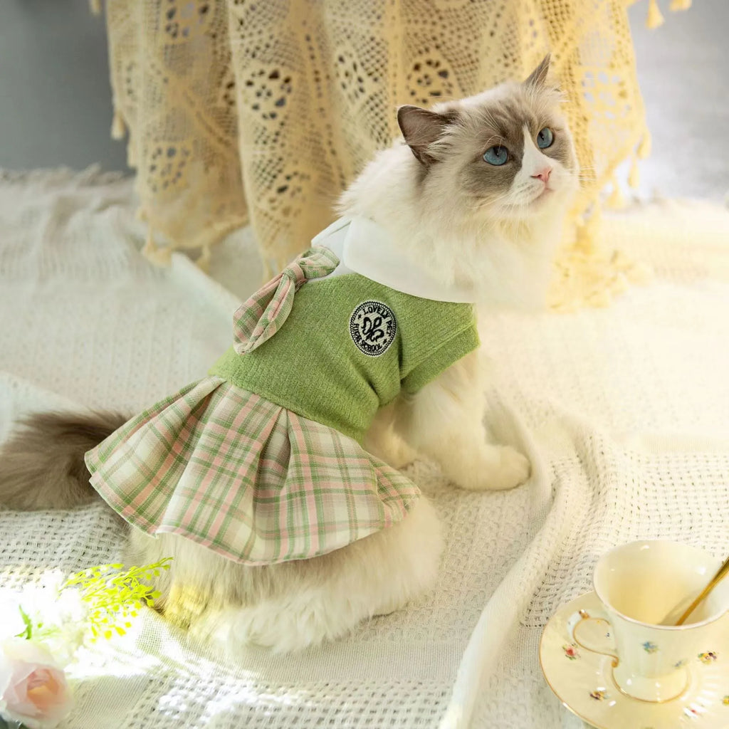 Tartan pattern pet skirt for dogs and cats in polyester princess style