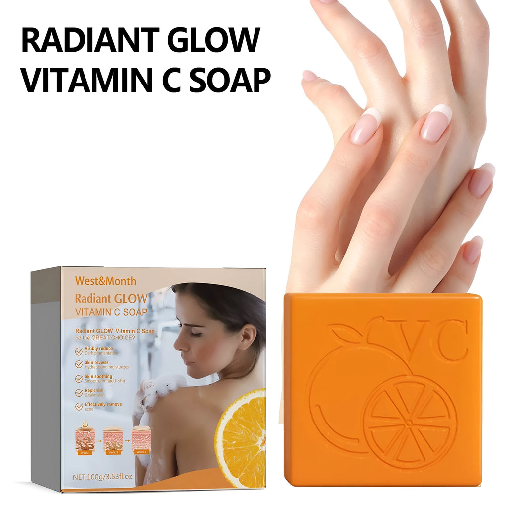 A 100g whitening vitamin soap bar for body cleansing with kojic acid and botanical extracts.