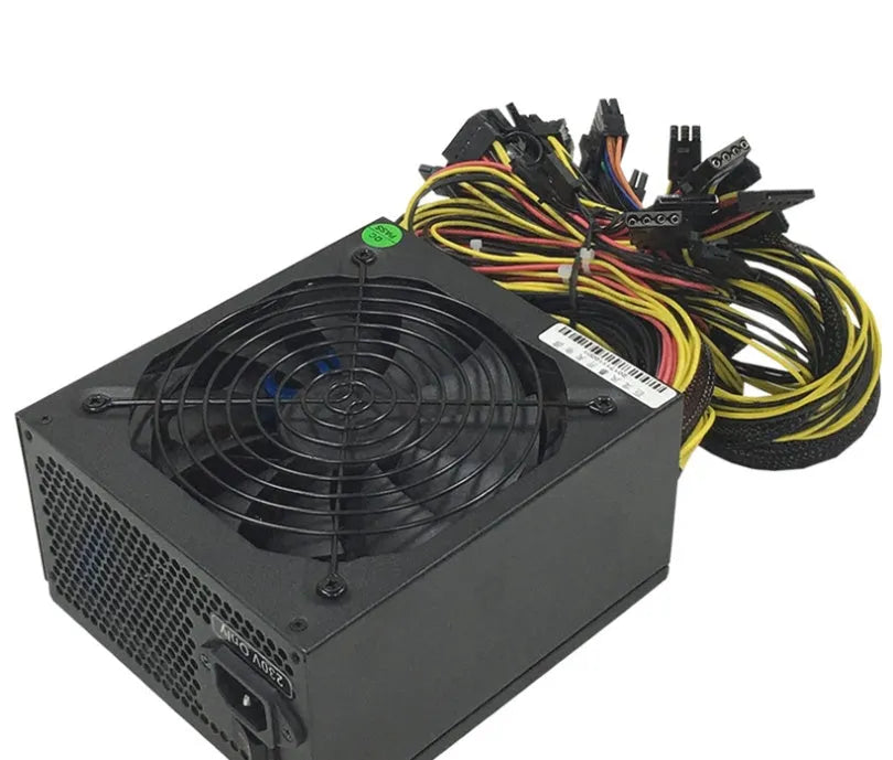 Black server power supply unit with multiple cable connectors and ventilation grille