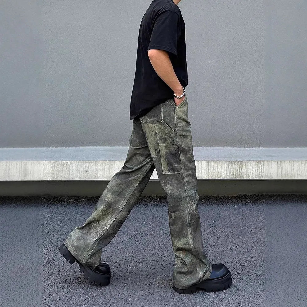 Men's straight-leg jeans with digital camouflage pattern in cotton denim fabric
