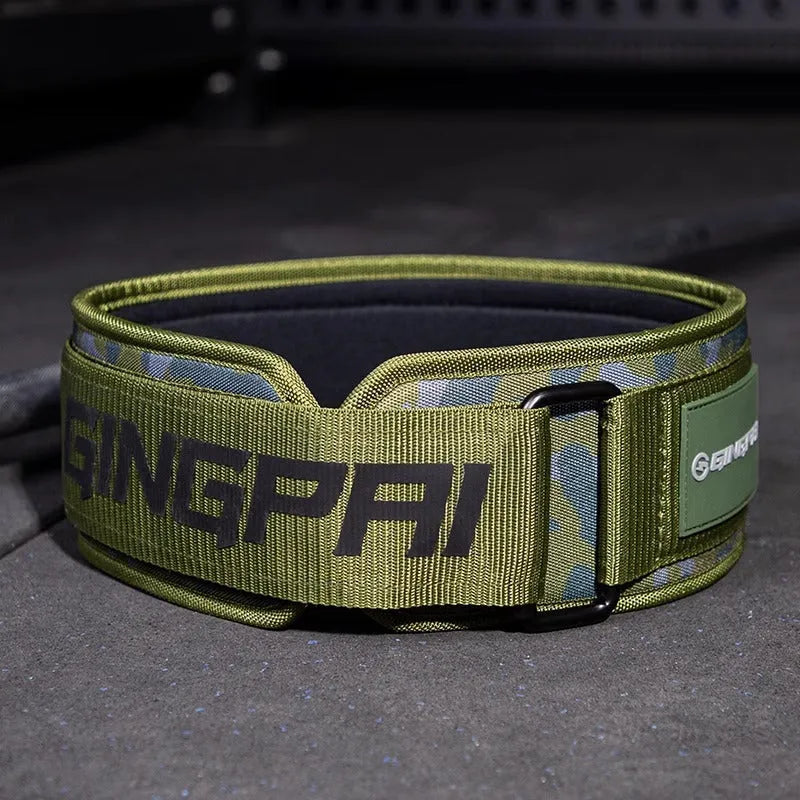 Abdominal exercising band and lumbar support belt for weightlifting and squat training.