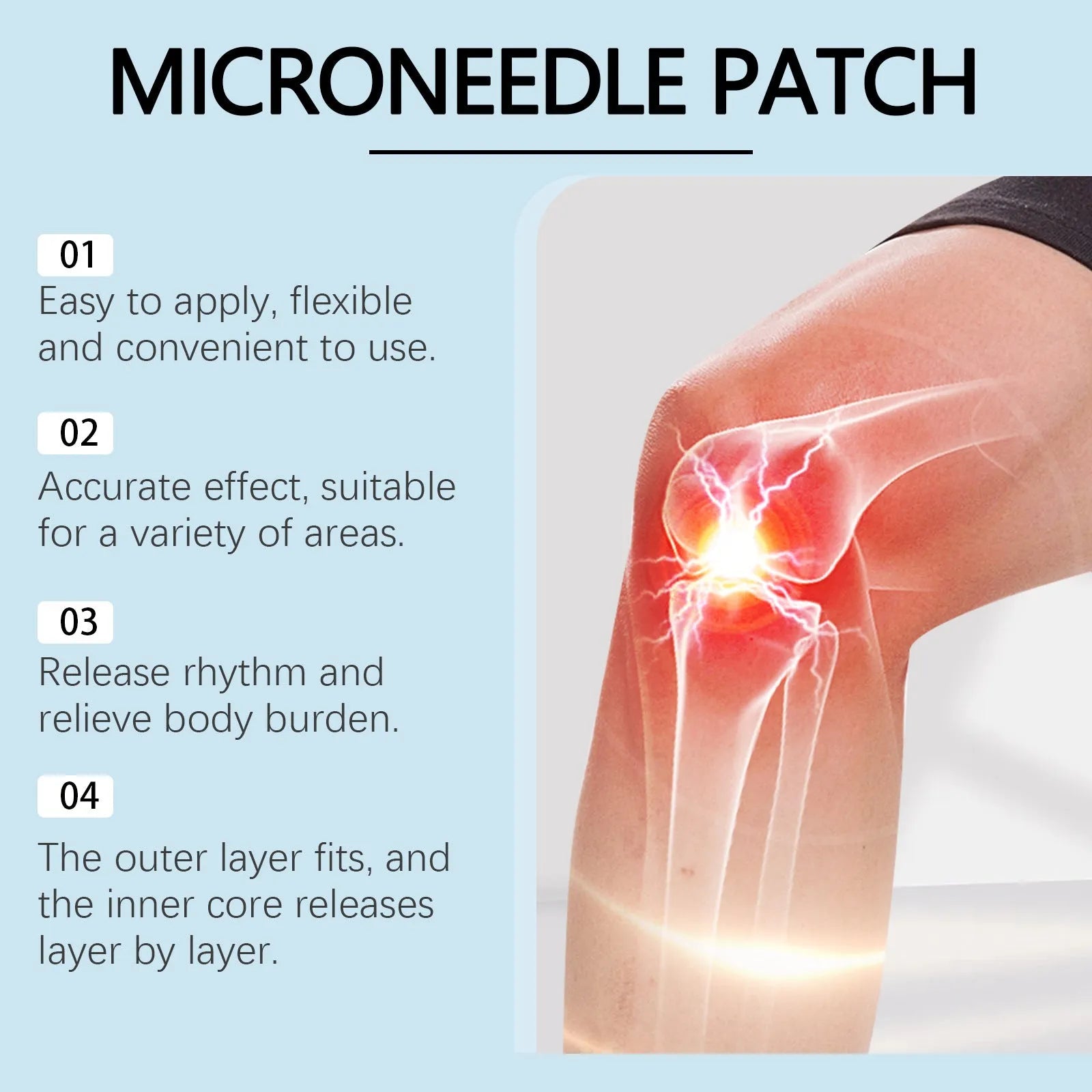 Hyaluronic acid joint relief microneedle patch with herbal actives for knee shoulder hip pain, 4 patches in pack