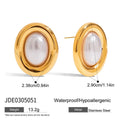 A pair of stainless steel vintage-style pearl stud earrings for women with an electroplated finish.
