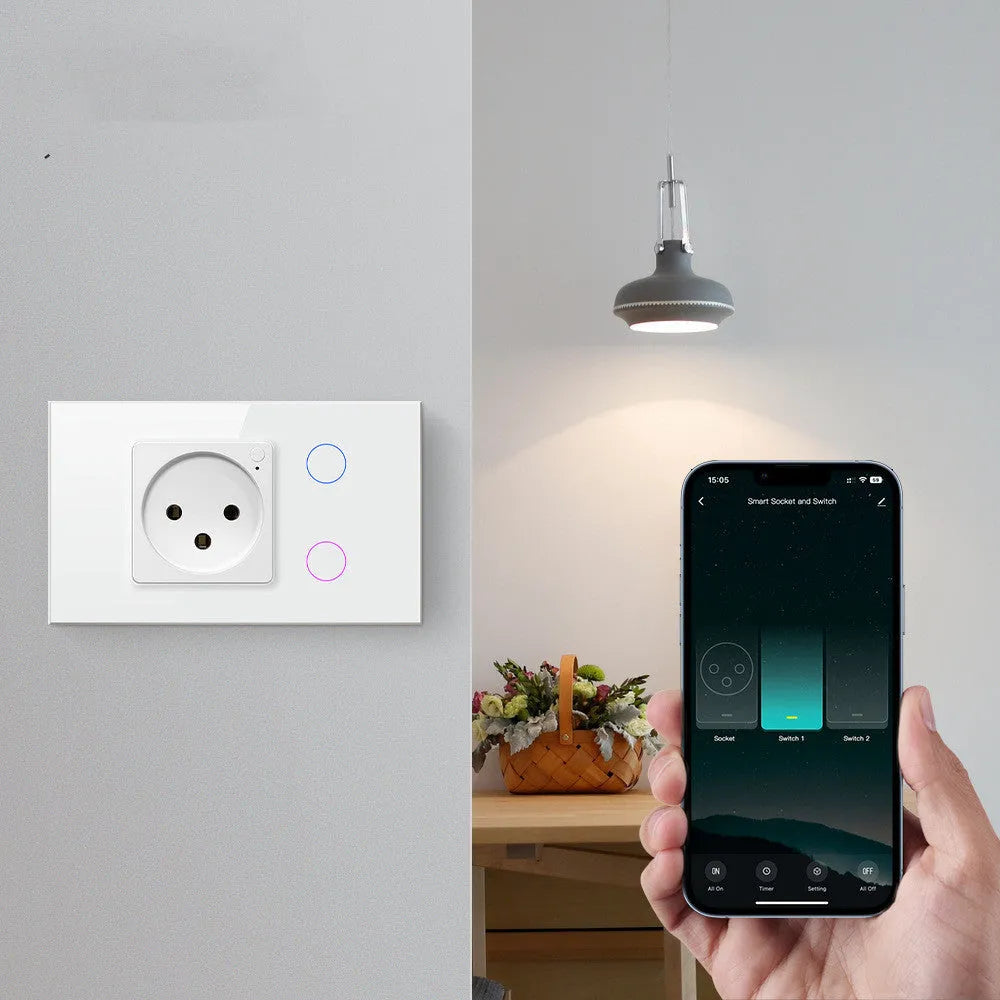 Graffiti colour column touch wall socket with blue red status light and voice control