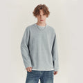Men's long-sleeved loose cotton blend round neck t-shirt in solid colour with contrast top