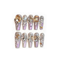 Rhinestone detailed false nail patches with S size in card packaging with adhesive or tool options