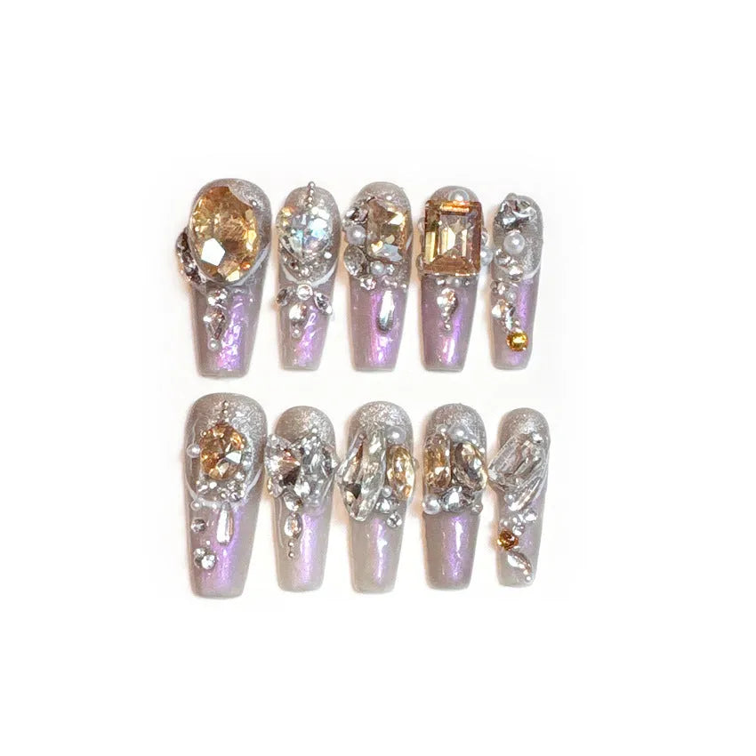 Rhinestone detailed false nail patches with S size in card packaging with adhesive or tool options