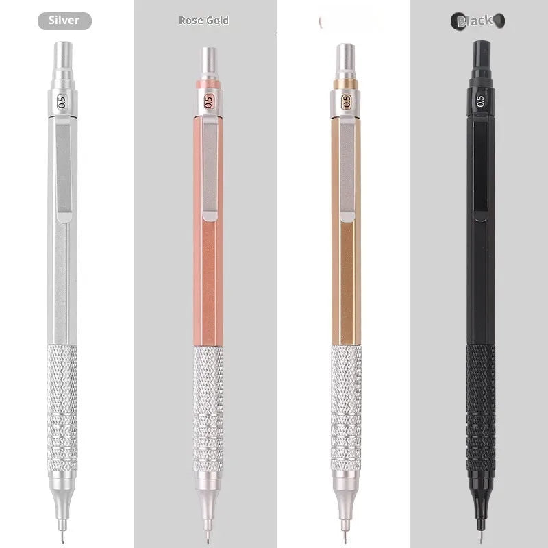 Low centre of gravity metal propelling pencil in silver finish with alloy body and visible lead tip