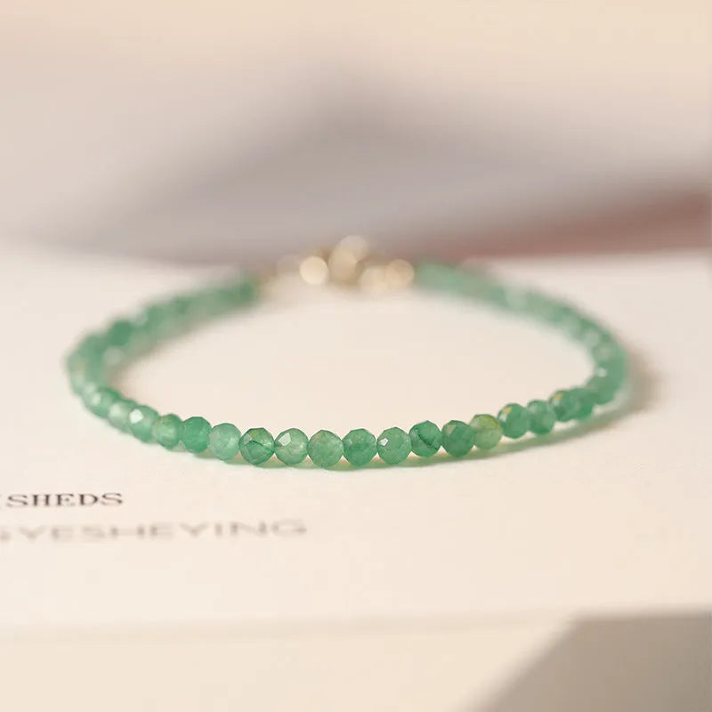 Handmade 3mm women's vintage jade bracelet on white background, natural stone beads, 15cm or 16cm lengths