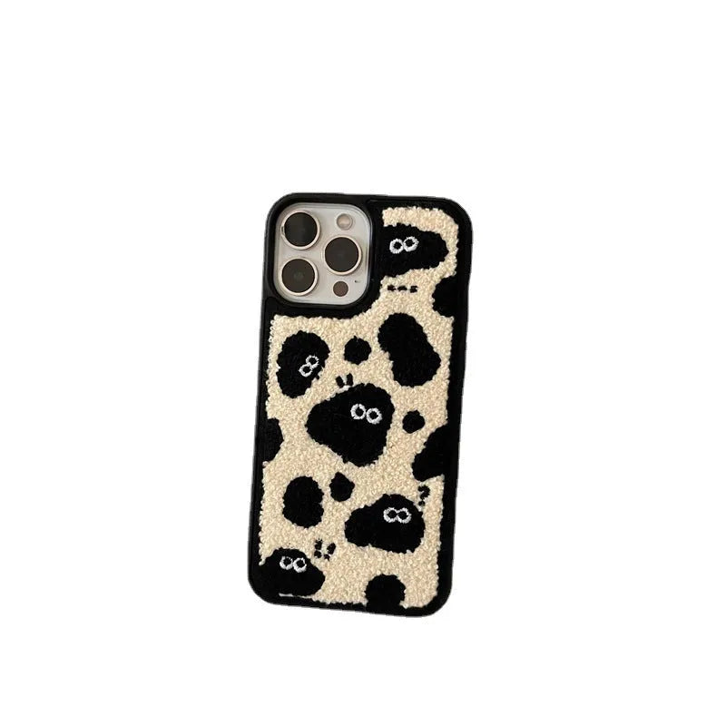 Black plush fairy funny phone case back cover for iPhone