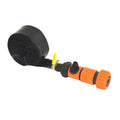 Blue and orange portable plastic garden sprinkler with solar water cooling panel and PVC switch.