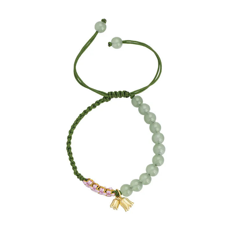 Hand woven red rope bracelet with flower charm, Lily Carrying Strap colour, national style for women