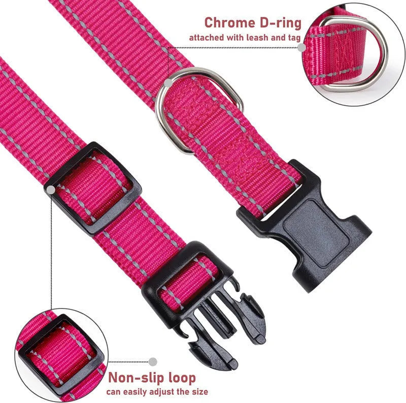 Dog adjustable chest strap dog collar in nylon, available in multiple colours and sizes from XS to XL