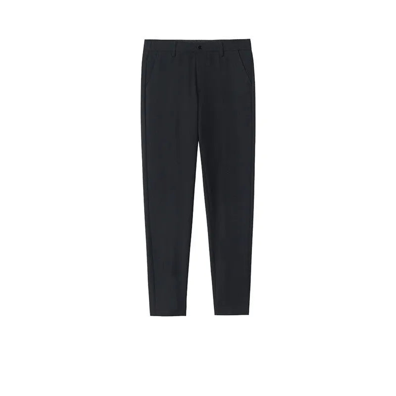 Men's cotton straight-leg trousers in black, with drawstring waist and straight leg opening
