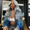 Grey blue gradient lace front wig with 4x4 construction and length options
