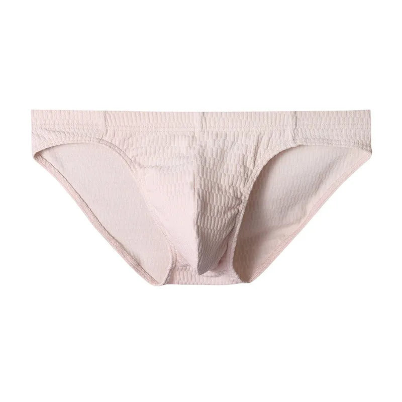 Men's cotton triangle briefs in solid colours with mid waist design showing apricot, black, white and skin colour options