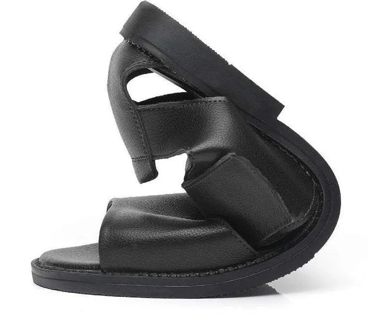 Men's black and brown casual sandals with open toe design and rubber soles