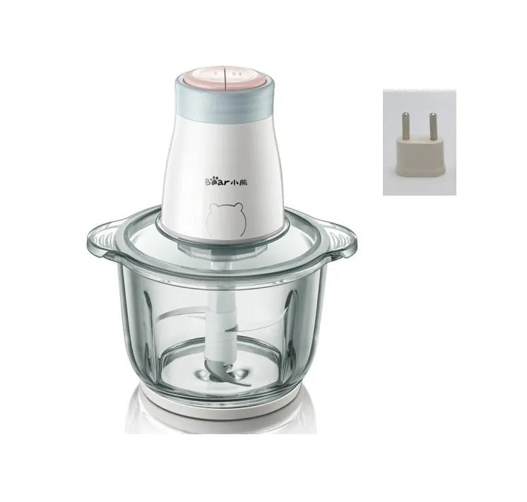 2L glass bowl electric vegetable chopper blender with stainless steel interface and blade assembly