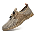 Men's casual mesh shoes with elastic band fastening in black, grey or sand colours
