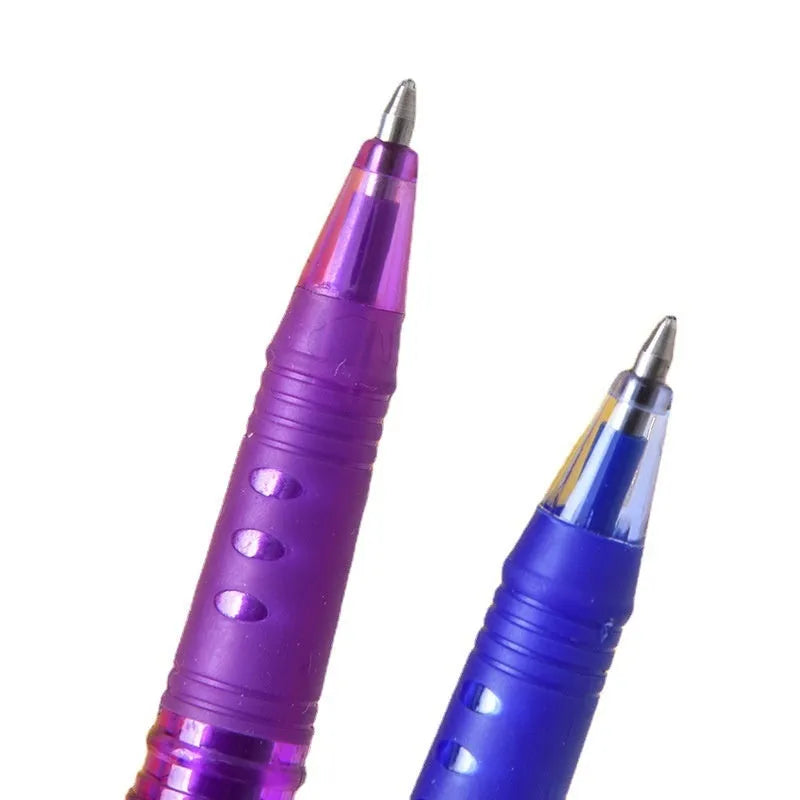Set of multi-colour heat-erasable gel pens with plastic bodies and stainless steel nibs.