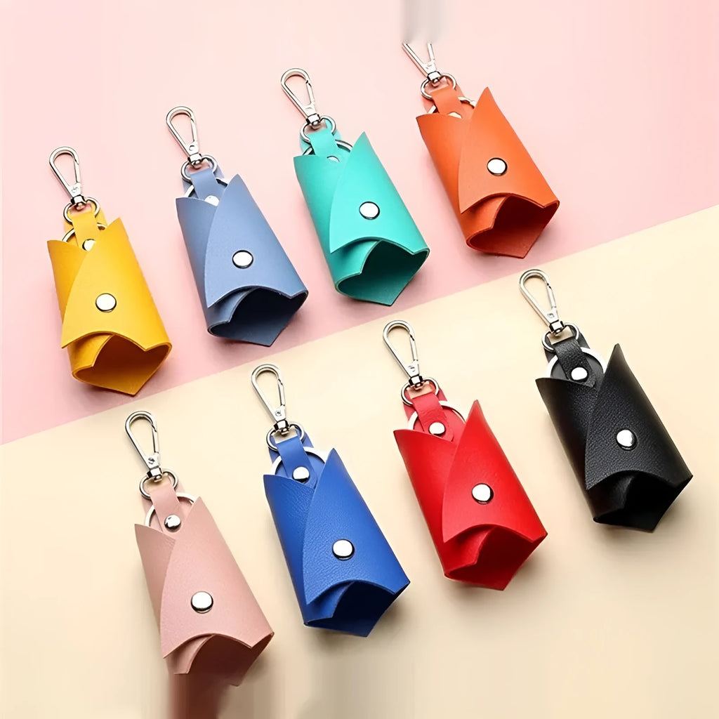 Leather car key case in cute styling, 13x5cm, eight colours available including black and pink