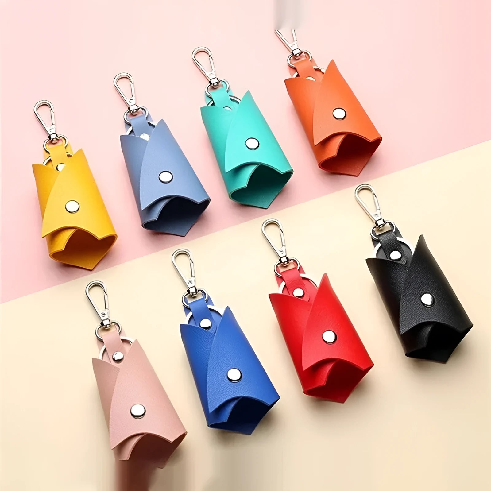 Leather car key case in cute styling, 13x5cm, eight colours available including black and pink
