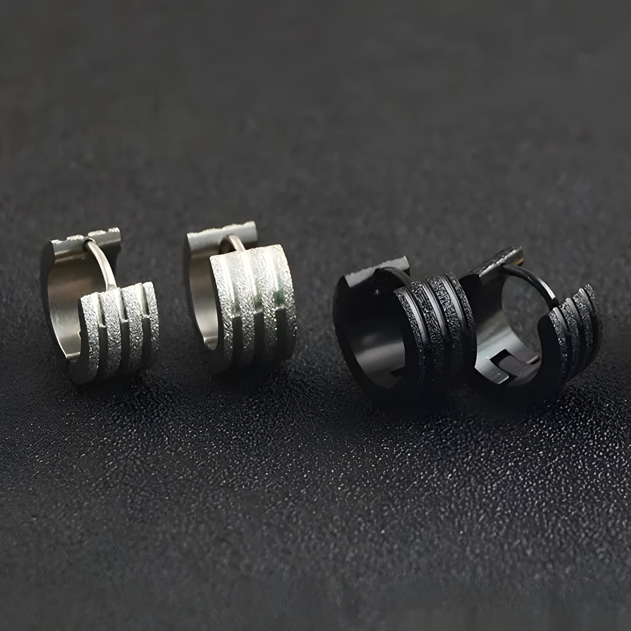 Geometric three-line frosted earrings in titanium steel with Korean style design.