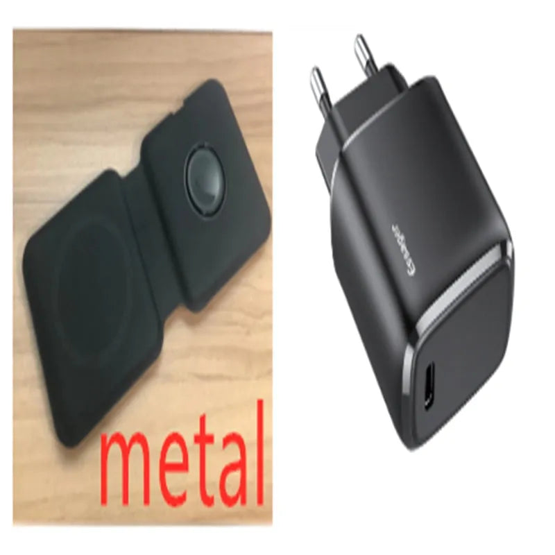 White foldable magnetic wireless charger showing dual charging surfaces and adjustable stand