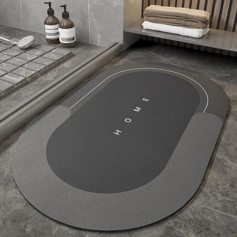Blended fabric machine-woven bathroom floor mat in oval shape, Lake Baikal blue, 40x60cm size