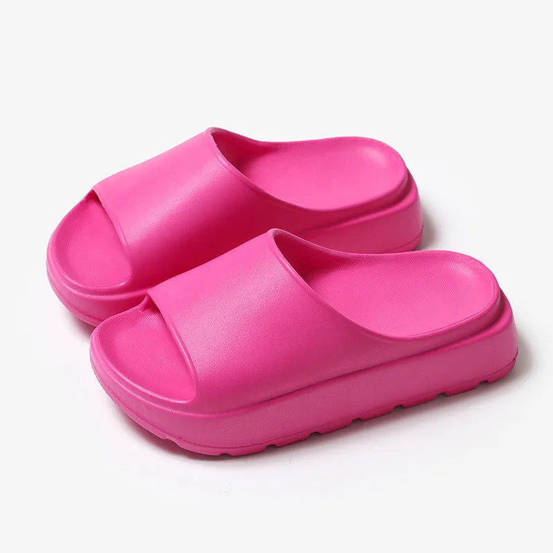 Women's beige fish mouth design slippers with a thick 5.5cm EVA sole for beach and home wear