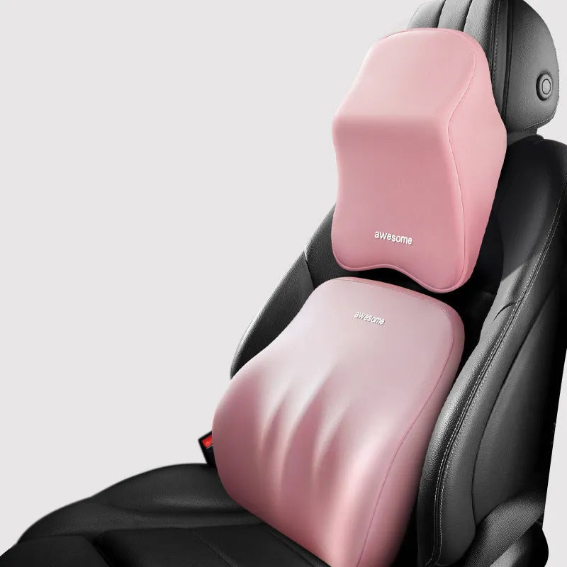 Car memory foam lumbar pillow set with headrest and waist rest in geometric pattern, black colour option