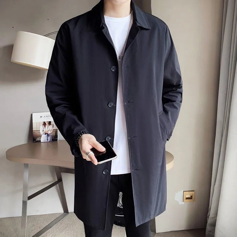 Men's mid-length loose rabbit fur trench coat in khaki, casual style
