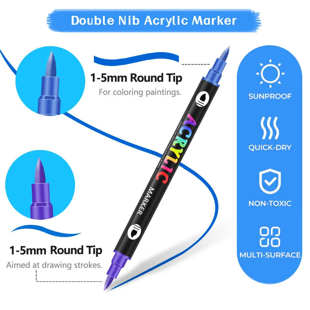 Double-headed acrylic marker pens with washable opaque colours in art supply set