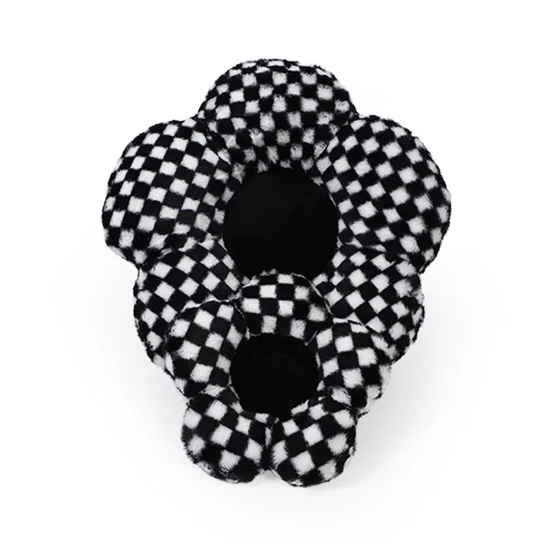 Plush automotive headrest neck pillow with checkered pattern for car seat comfort