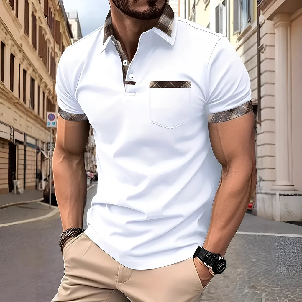 Men's plaid colourblock short sleeve t-shirt in loose fit available in multiple colours