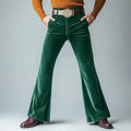 Men's gold velvet slim flared suit trousers with solid colour finish for formal banquet wear