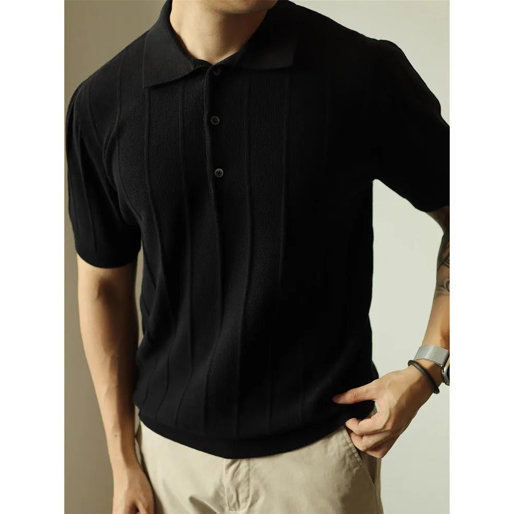 Men's solid colour loose fit polyester t-shirt in black, front view, basic pullover style for casual wear