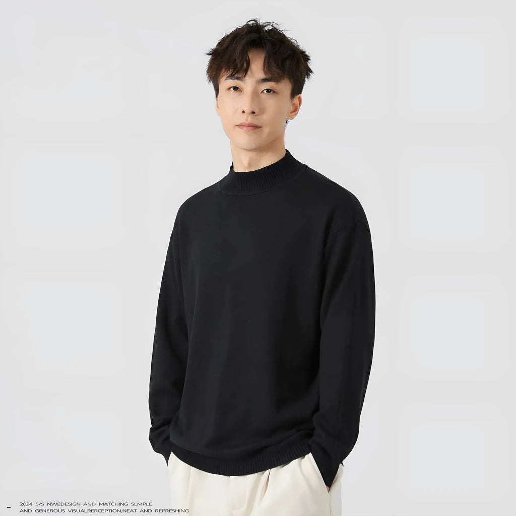 Men's loose fit long-sleeved pullover sweater in solid colour, viscose blend, autumn casual top