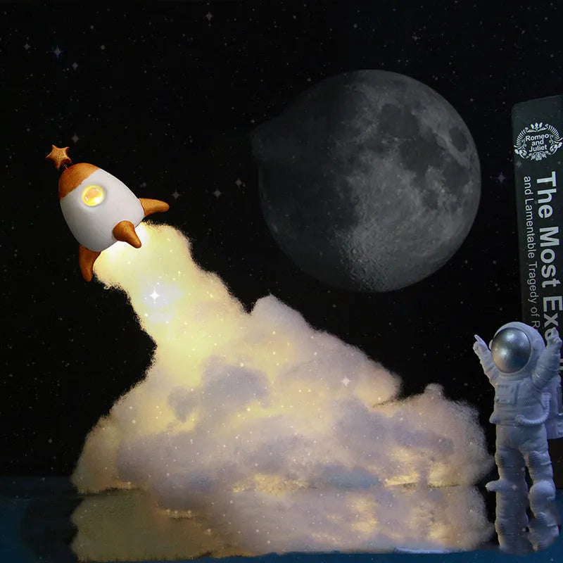 DIY astronaut rocket night light kit with warm LED lights for desktop decoration