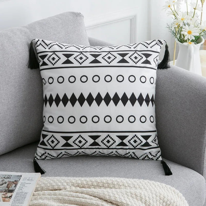 Bohemian national throw pillow pillowcase in light gray with pattern for living room sofa decor