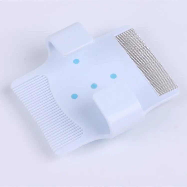 Multifunctional pet comb for dog grooming in Blue or Green measuring 8.5cm x 7.5cm x 2.5cm for flea and hair removal.